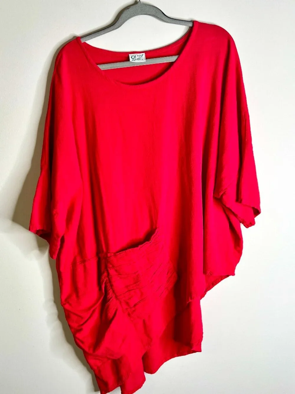 Oh My Gauze Cruise Asymmetrical Tunic Top 100% Cotton Lagenlook Red Boho Sz 2X - Picture 2 of 6